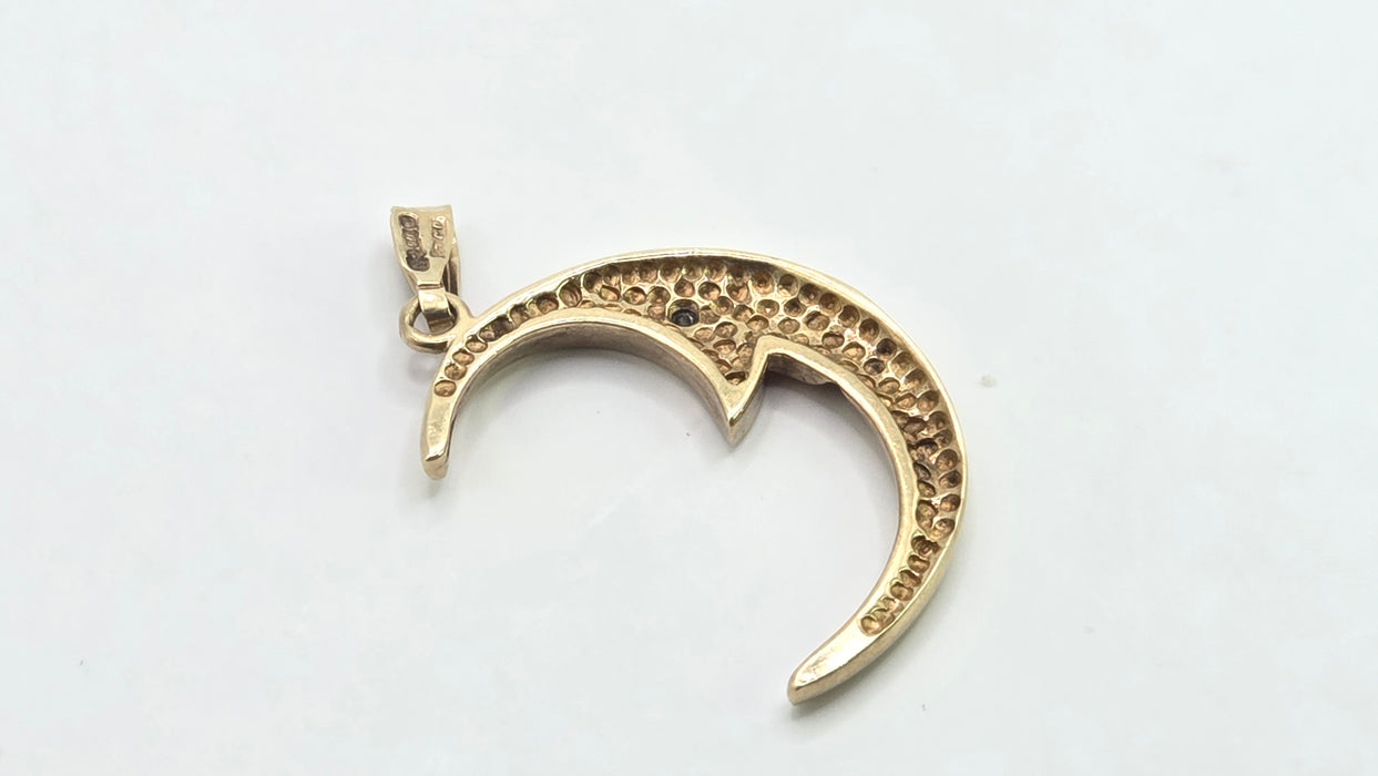 Vintage: 9ct Yellow Gold Man in the Moon Crescent Pendant — From 1993