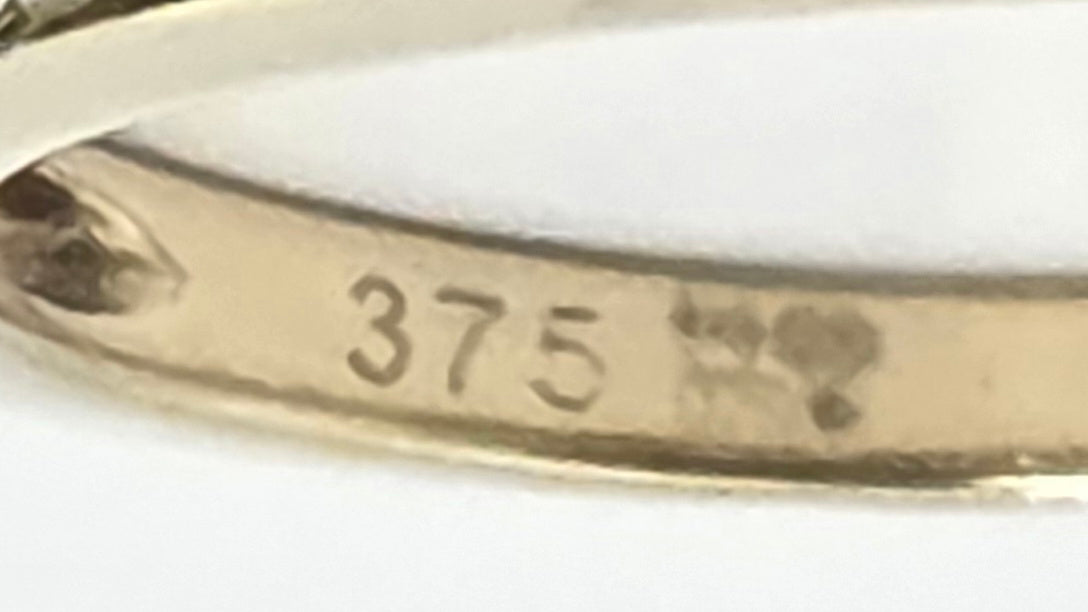 Vintage: 9ct Yellow Gold Emerald & Diamond Half Eternity Stacker Ring
