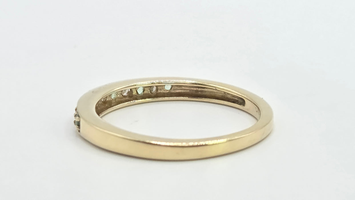 Vintage: 9ct Yellow Gold Emerald & Diamond Half Eternity Stacker Ring