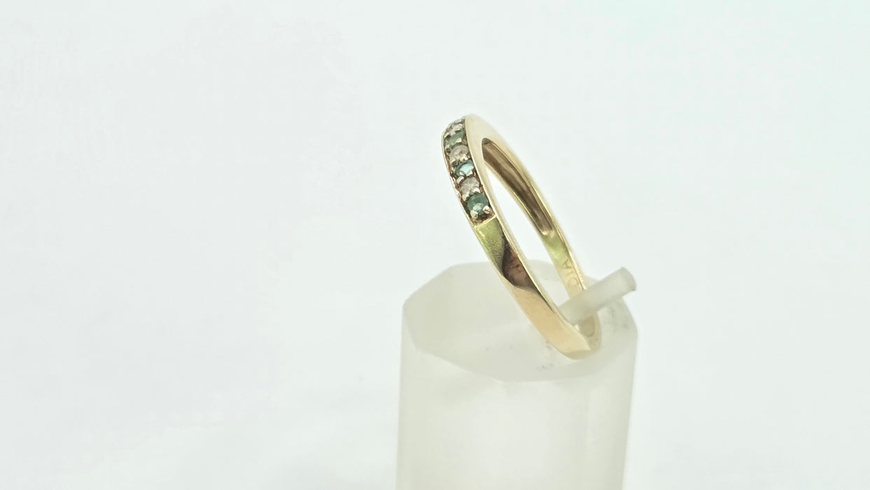 Vintage: 9ct Yellow Gold Emerald & Diamond Half Eternity Stacker Ring