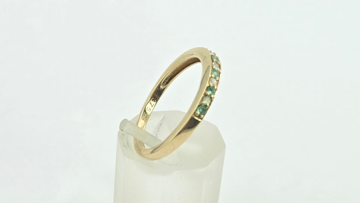 Vintage: 9ct Yellow Gold Emerald & Diamond Half Eternity Stacker Ring