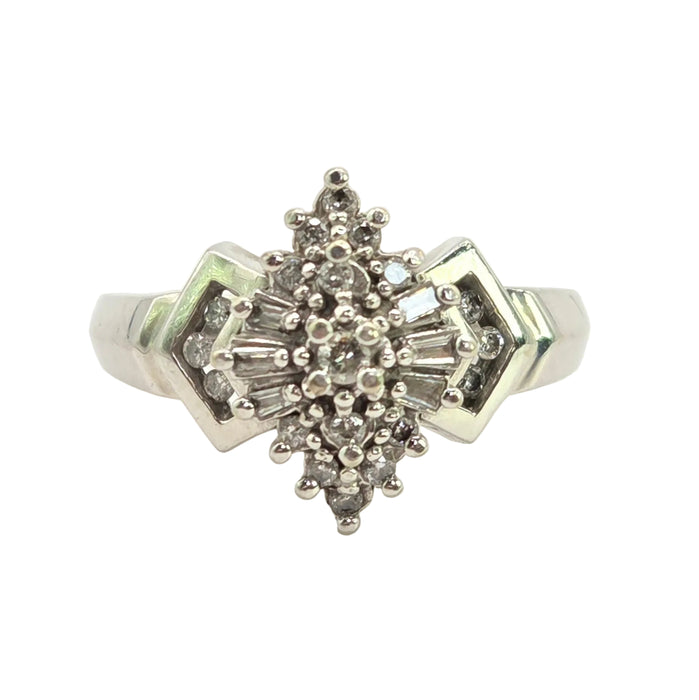Vintage: 9ct White Gold Diamond Lozenge Cluster Ring