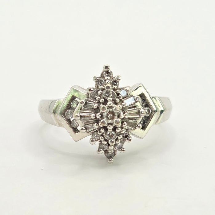 Vintage: 9ct White Gold Diamond Lozenge Cluster Ring