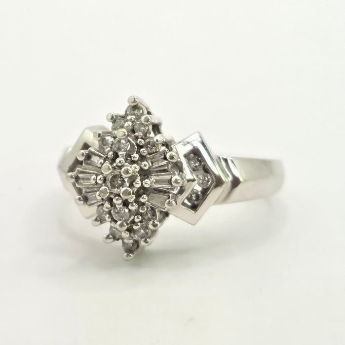 Vintage: 9ct White Gold Diamond Lozenge Cluster Ring