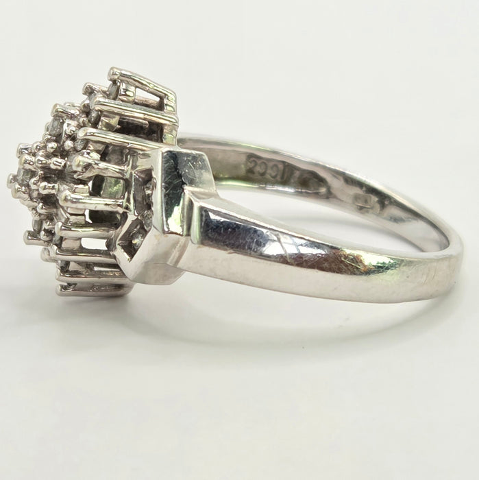 Vintage: 9ct White Gold Diamond Lozenge Cluster Ring