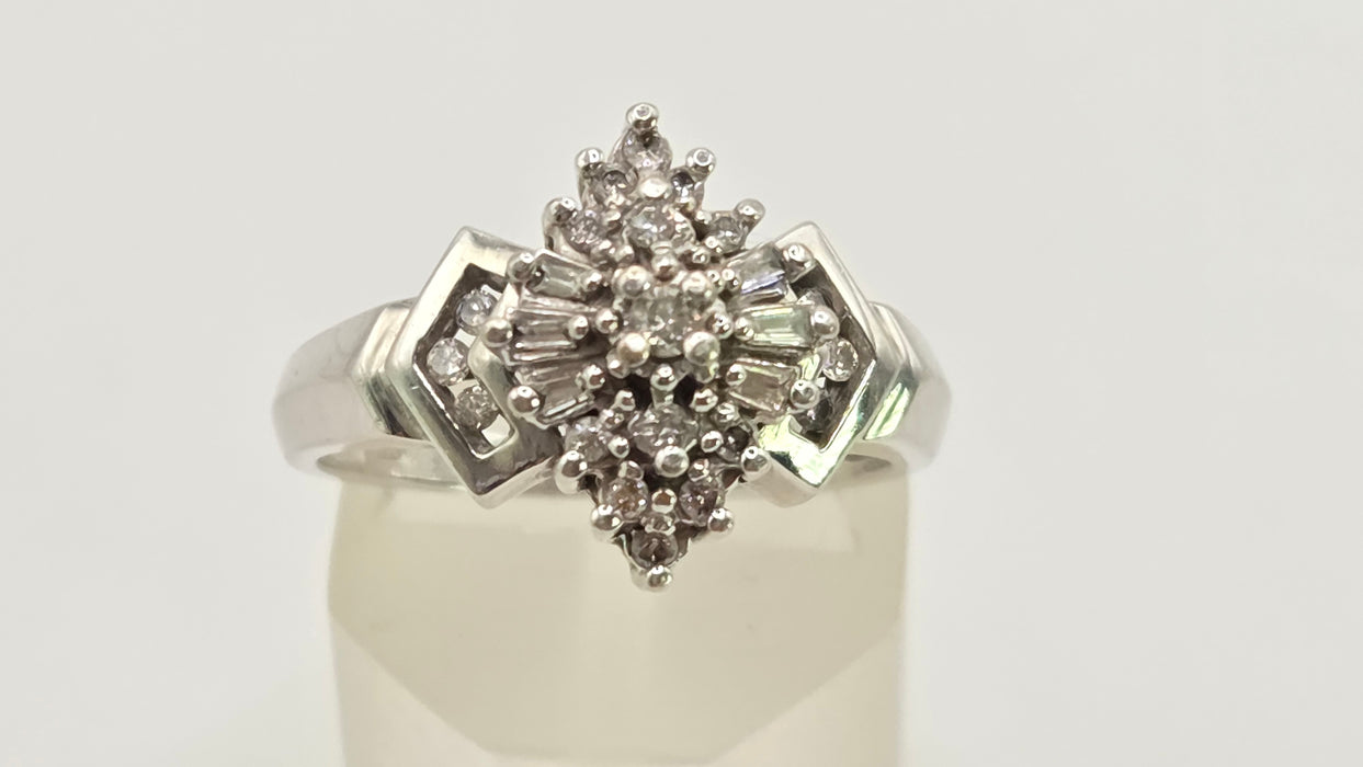 Vintage: 9ct White Gold Diamond Lozenge Cluster Ring