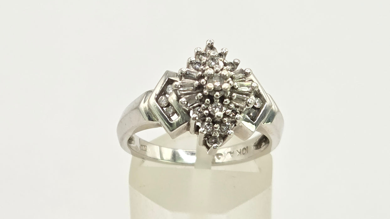 Vintage: 9ct White Gold Diamond Lozenge Cluster Ring