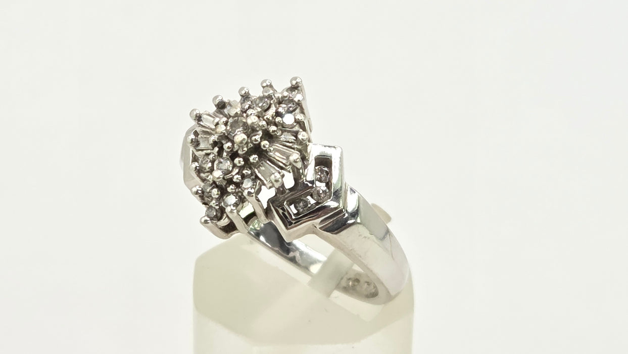 Vintage: 9ct White Gold Diamond Lozenge Cluster Ring