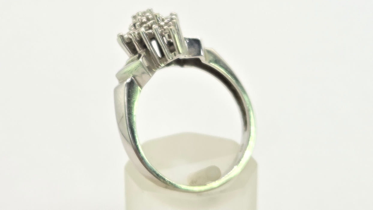 Vintage: 9ct White Gold Diamond Lozenge Cluster Ring
