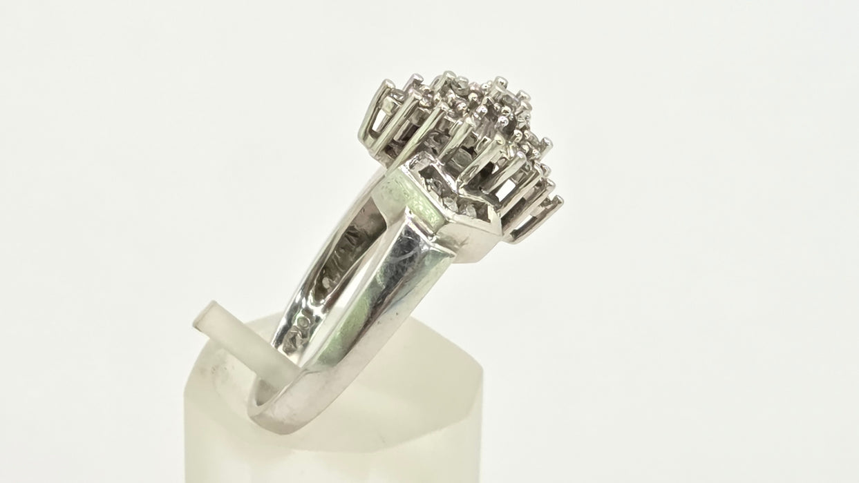 Vintage: 9ct White Gold Diamond Lozenge Cluster Ring