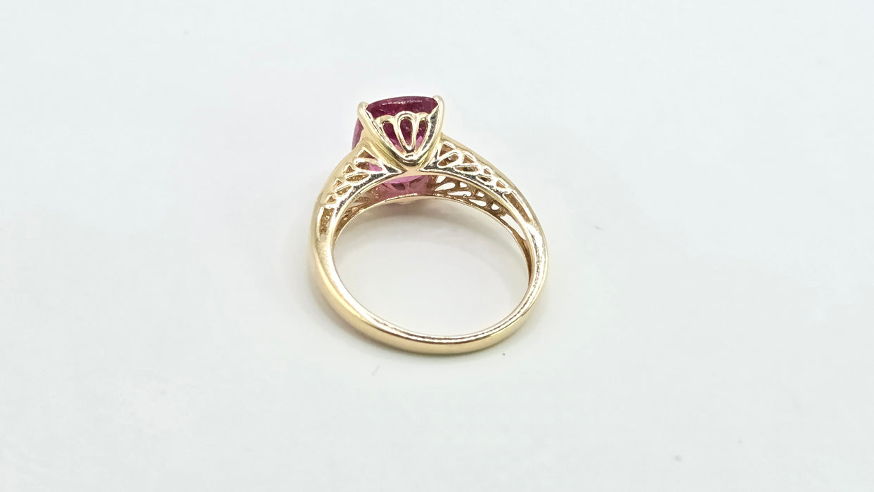 Vintage: 14ct Yellow Gold Rubellite & Diamond Dress Ring