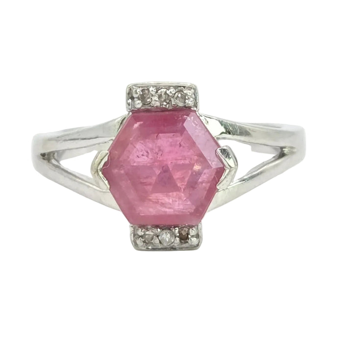 Vintage: 9ct White Gold Ruby & Diamond Ring