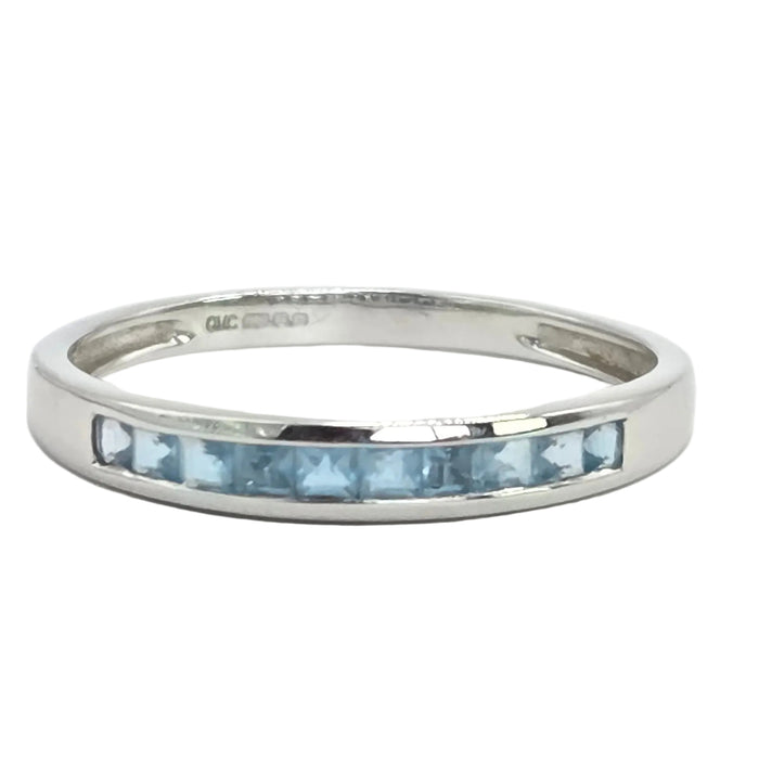 Vintage: 9ct White Gold Blue Topaz Channel Set Half Eternity Ring
