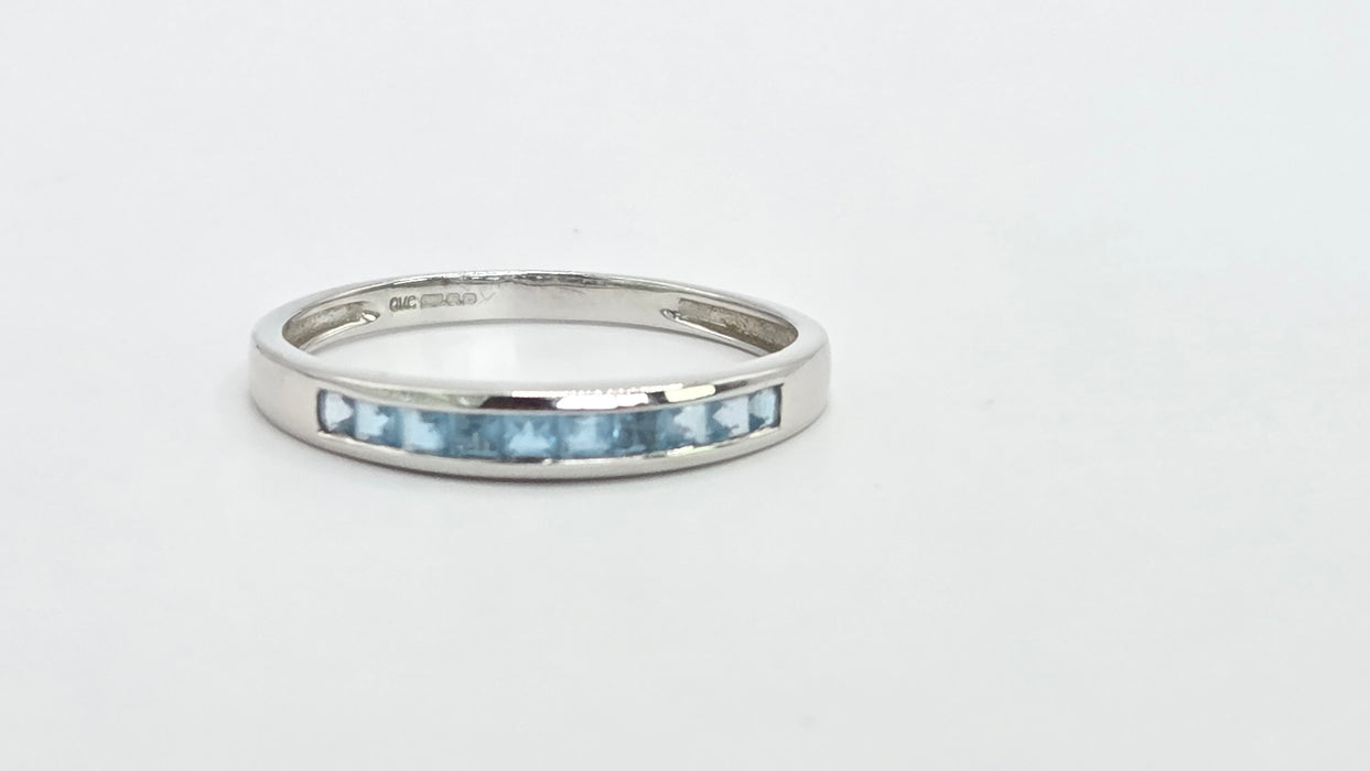 Vintage: 9ct White Gold Blue Topaz Channel Set Half Eternity Ring