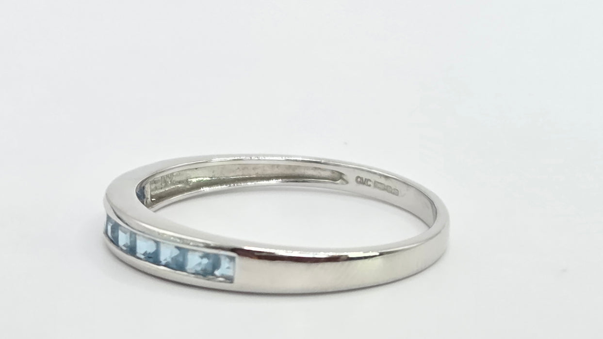 Vintage: 9ct White Gold Blue Topaz Channel Set Half Eternity Ring