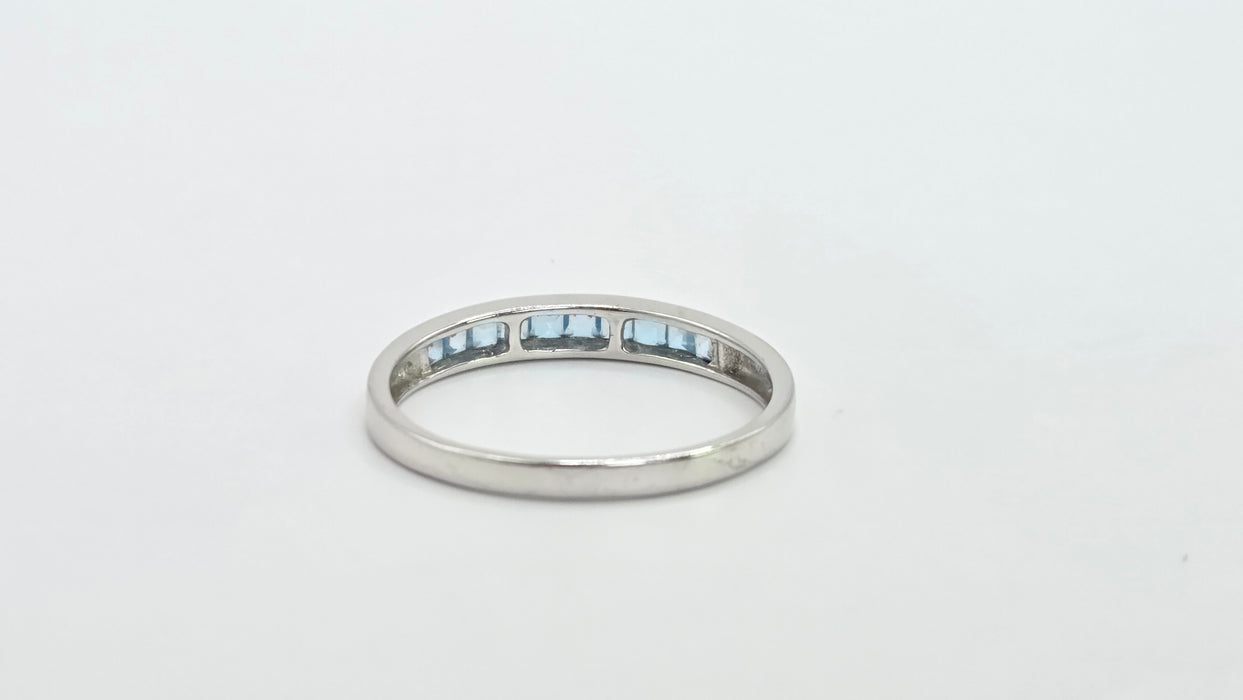 Vintage: 9ct White Gold Blue Topaz Channel Set Half Eternity Ring