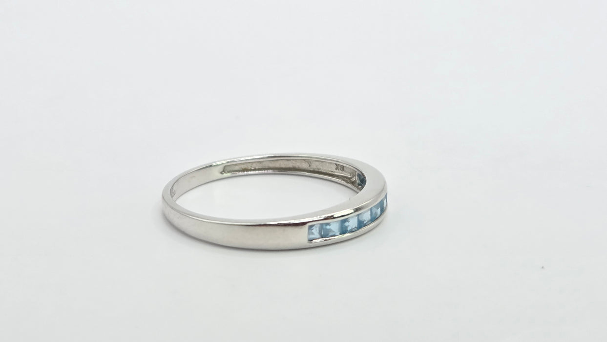 Vintage: 9ct White Gold Blue Topaz Channel Set Half Eternity Ring