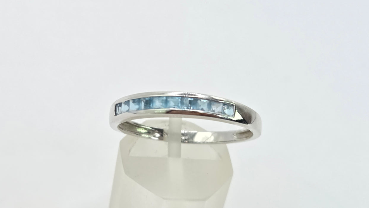 Vintage: 9ct White Gold Blue Topaz Channel Set Half Eternity Ring