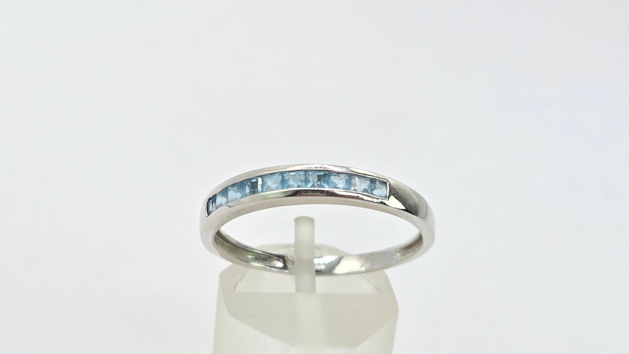 Vintage: 9ct White Gold Blue Topaz Channel Set Half Eternity Ring