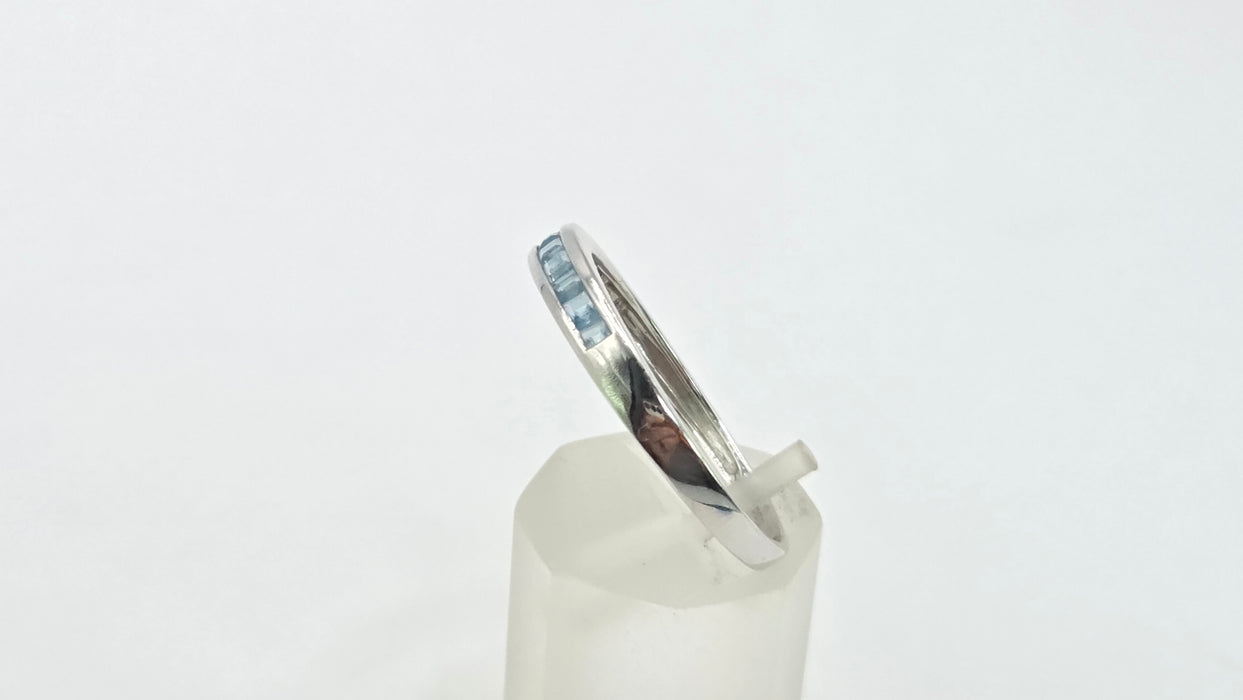 Vintage: 9ct White Gold Blue Topaz Channel Set Half Eternity Ring
