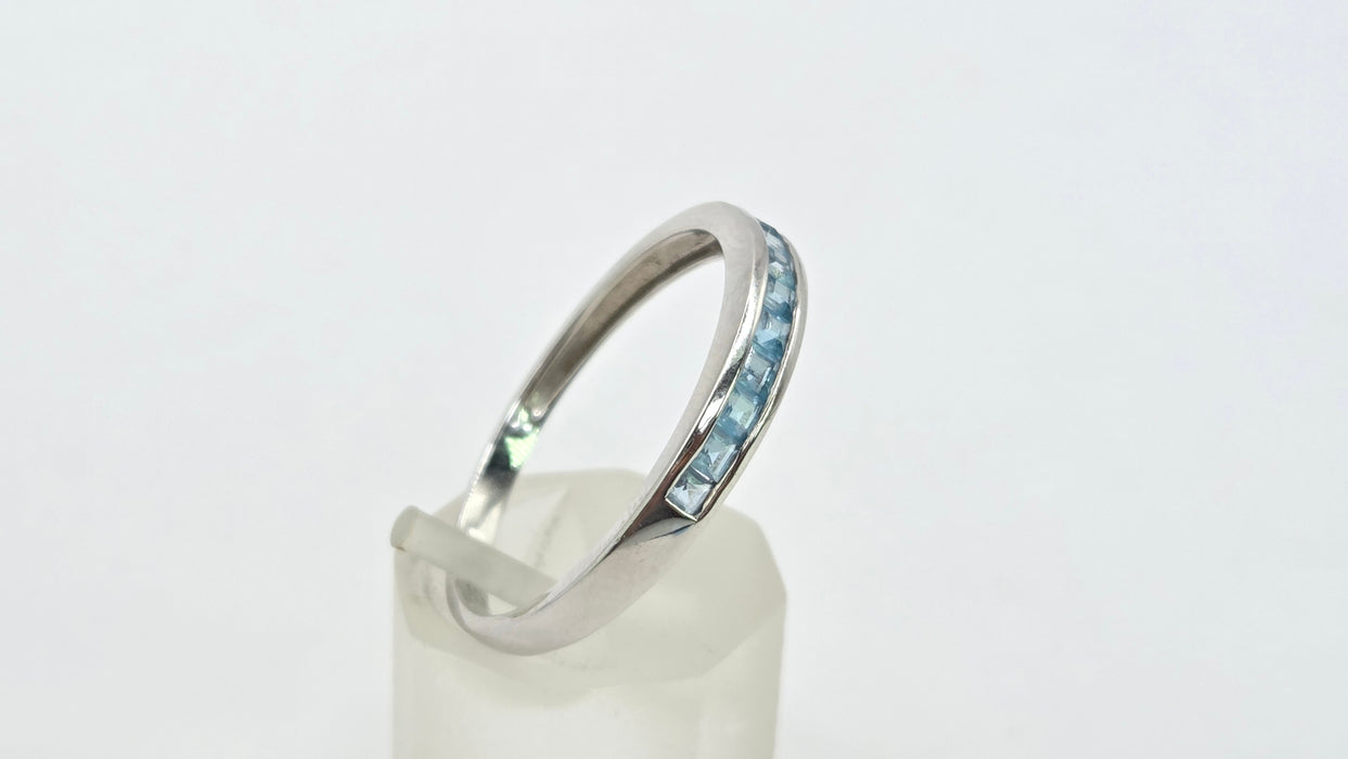 Vintage: 9ct White Gold Blue Topaz Channel Set Half Eternity Ring