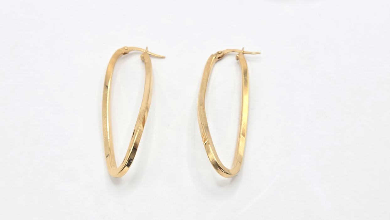 Vintage: 9ct Yellow Gold Twist Drop Hoop Earrings