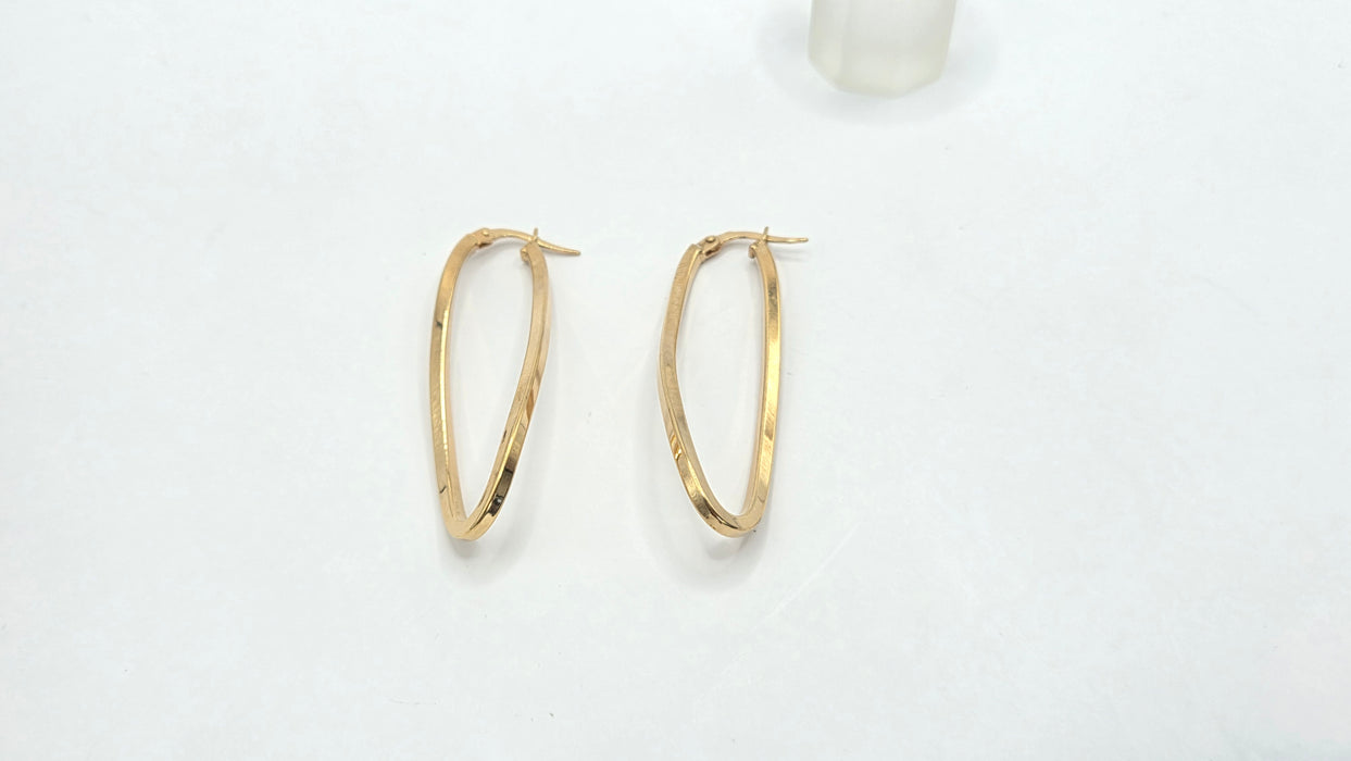 Vintage: 9ct Yellow Gold Twist Drop Hoop Earrings