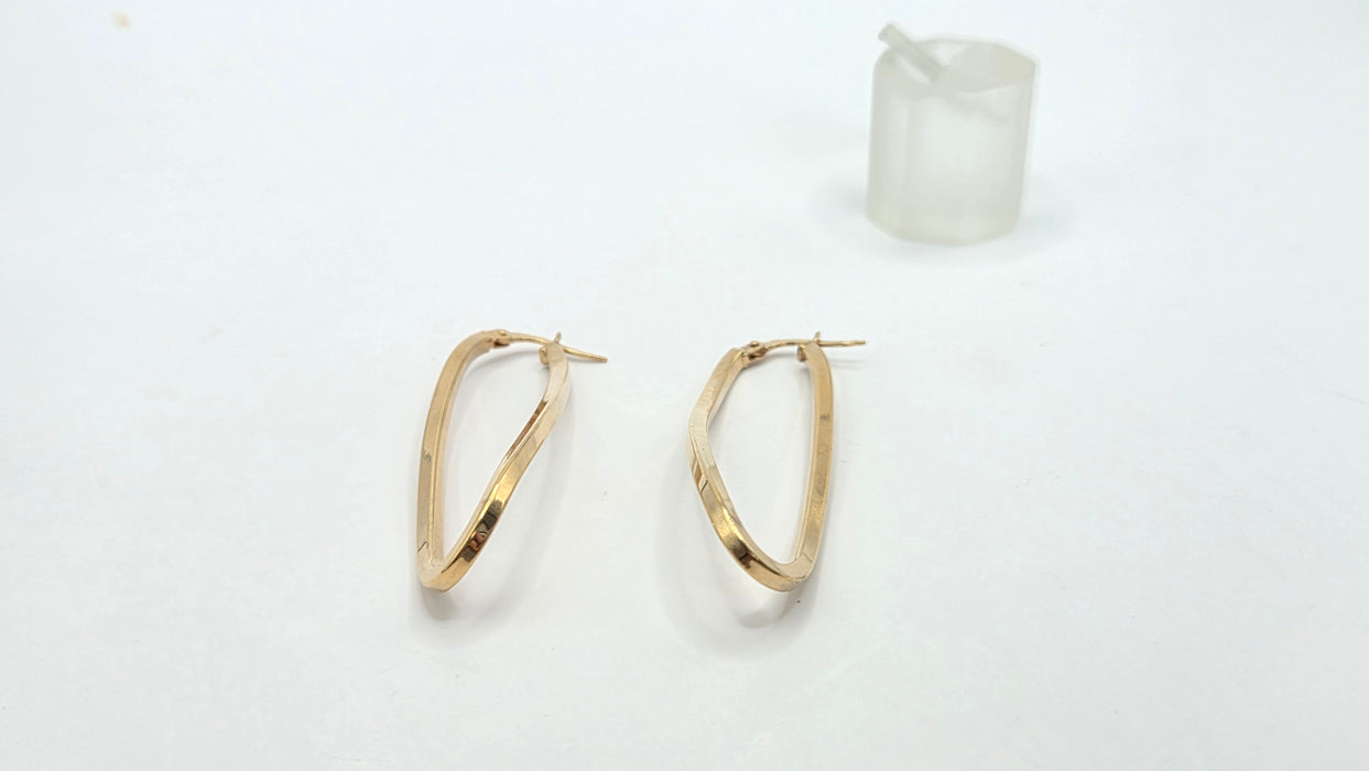 Vintage: 9ct Yellow Gold Twist Drop Hoop Earrings