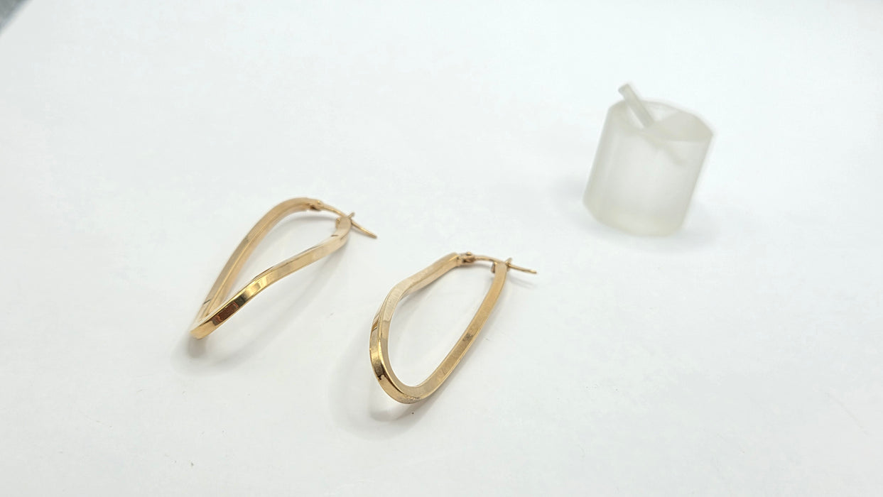 Vintage: 9ct Yellow Gold Twist Drop Hoop Earrings