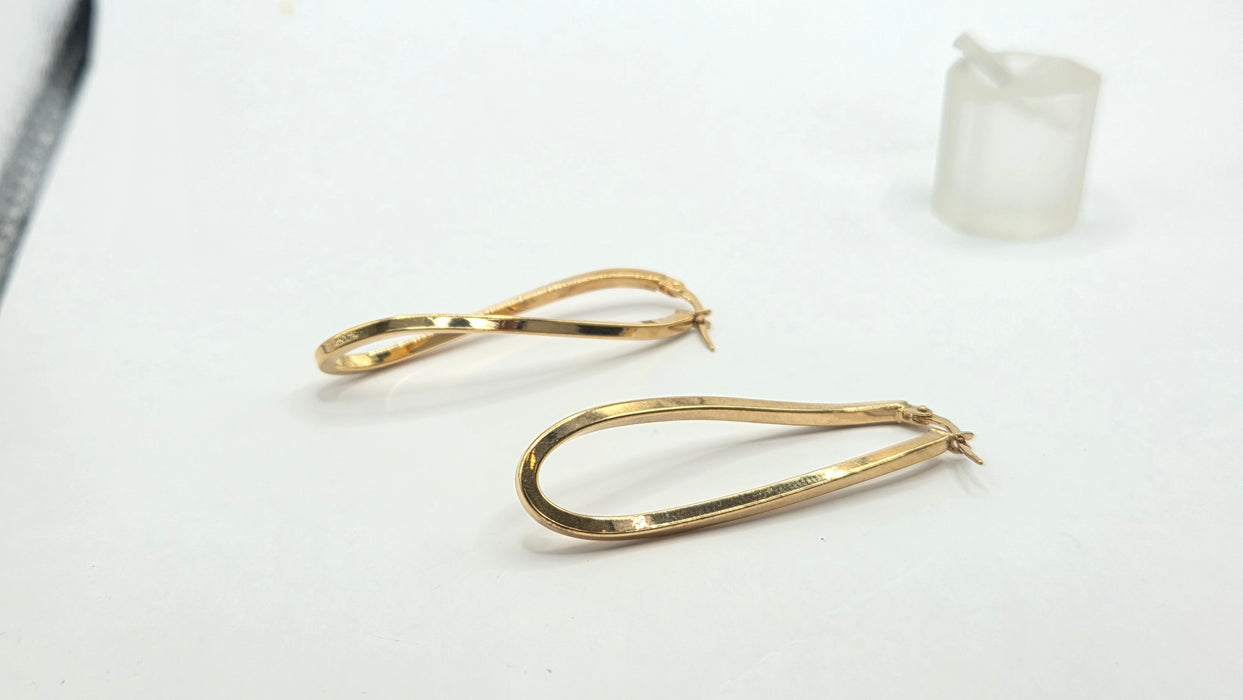 Vintage: 9ct Yellow Gold Twist Drop Hoop Earrings