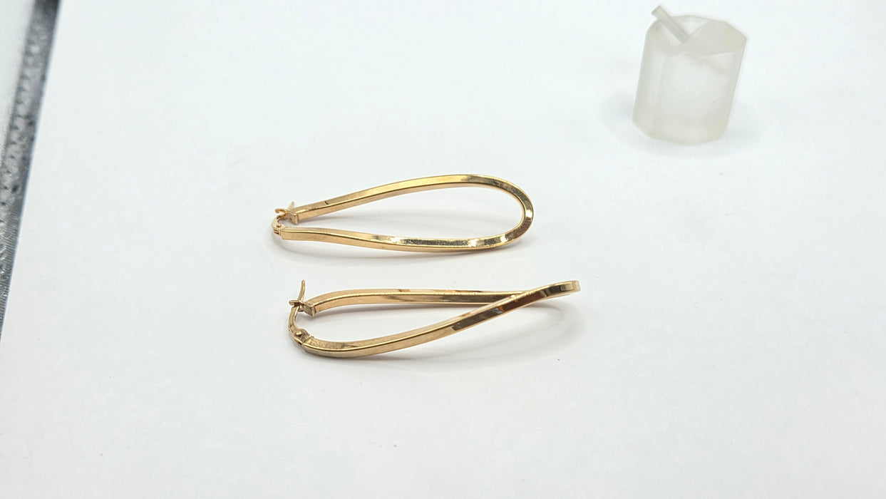Vintage: 9ct Yellow Gold Twist Drop Hoop Earrings