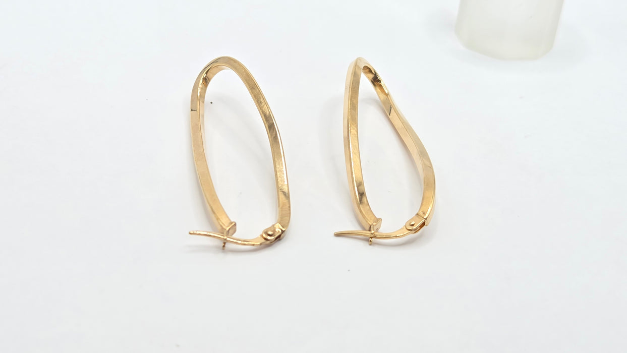 Vintage: 9ct Yellow Gold Twist Drop Hoop Earrings