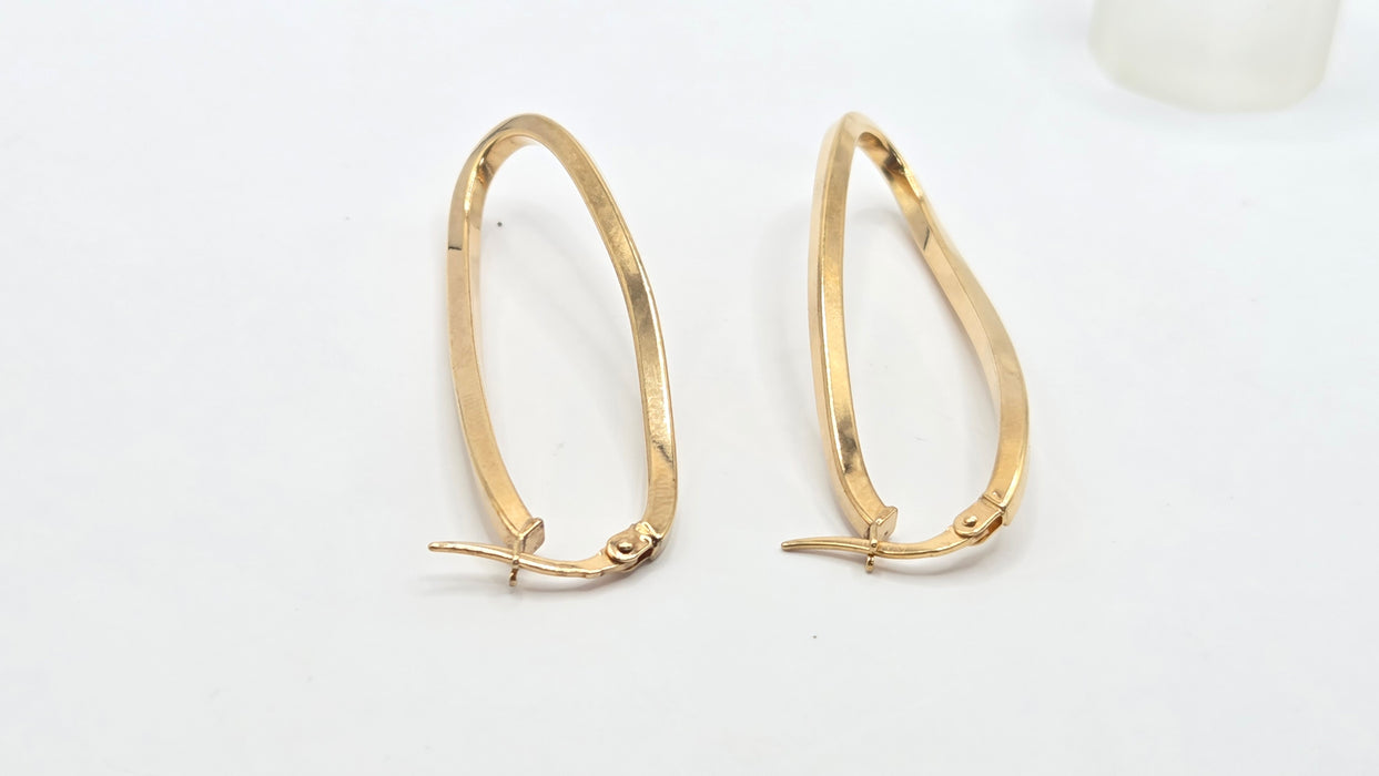 Vintage: 9ct Yellow Gold Twist Drop Hoop Earrings