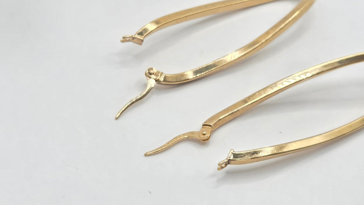 Vintage: 9ct Yellow Gold Twist Drop Hoop Earrings
