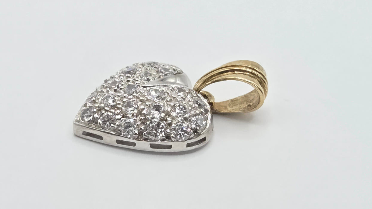 Vintage: 9ct Yellow & White Gold Simulated Diamond Pavé Heart Pendant