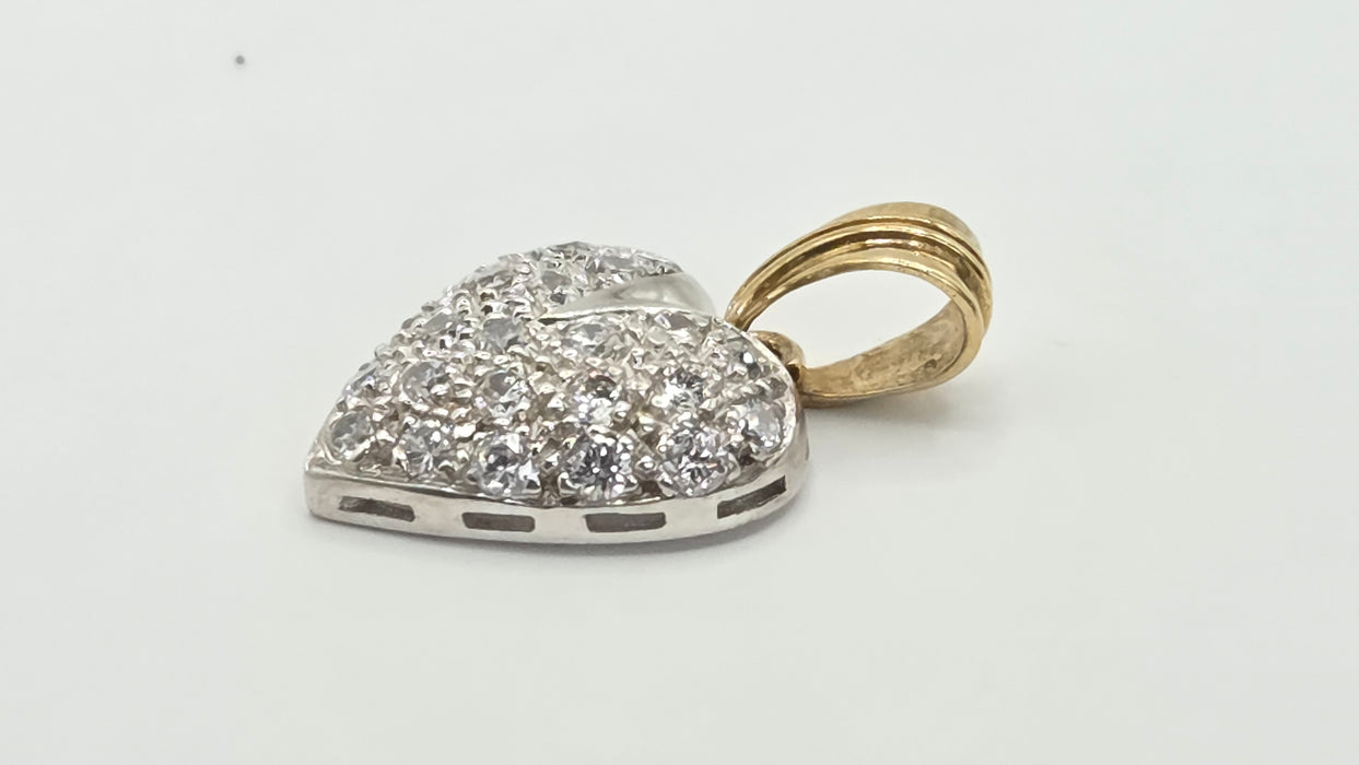 Vintage: 9ct Yellow & White Gold Simulated Diamond Pavé Heart Pendant