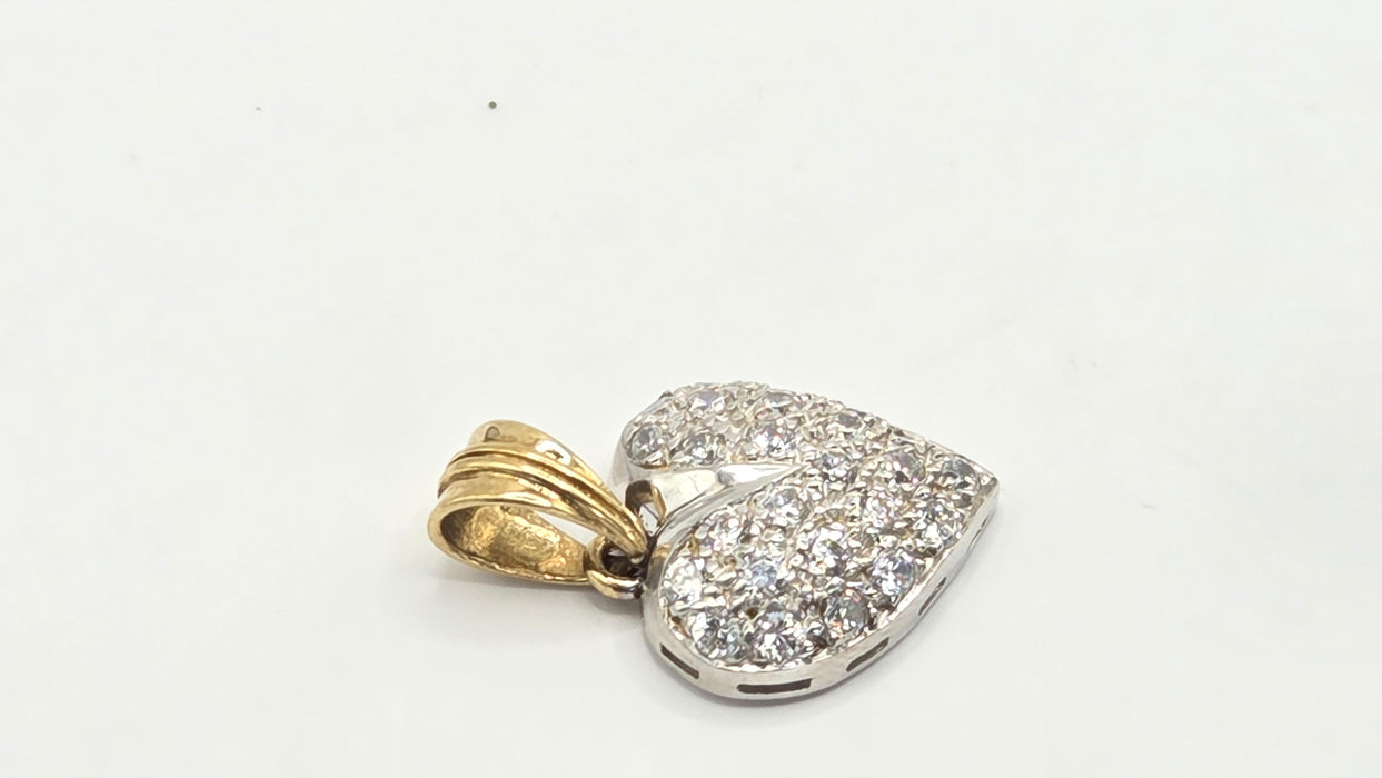 Vintage: 9ct Yellow & White Gold Simulated Diamond Pavé Heart Pendant