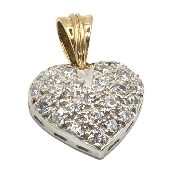 Vintage: 9ct Yellow & White Gold Simulated Diamond Pavé Heart Pendant
