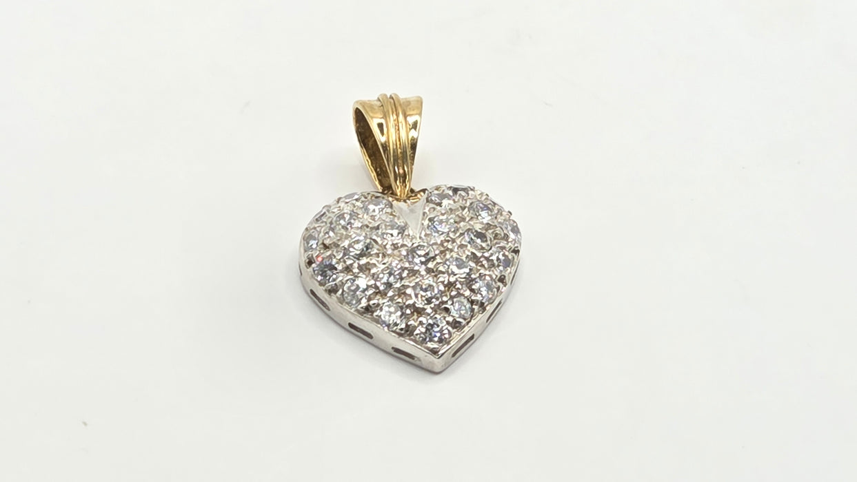 Vintage: 9ct Yellow & White Gold Simulated Diamond Pavé Heart Pendant