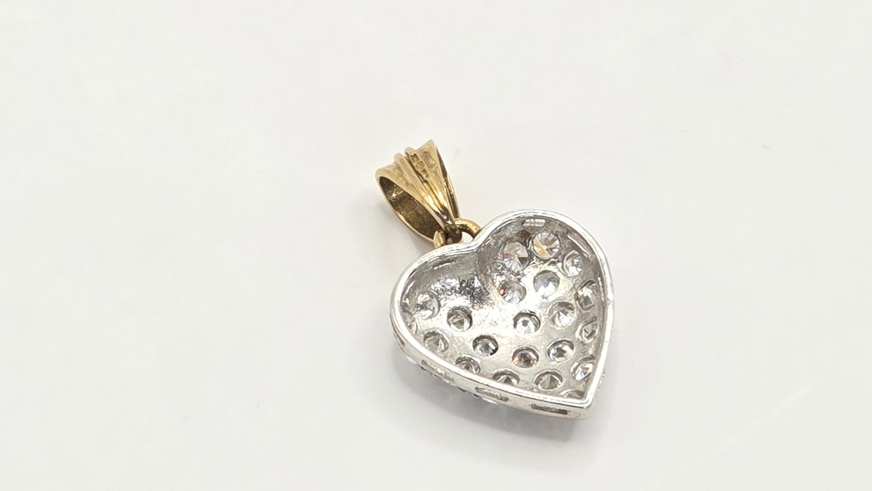 Vintage: 9ct Yellow & White Gold Simulated Diamond Pavé Heart Pendant