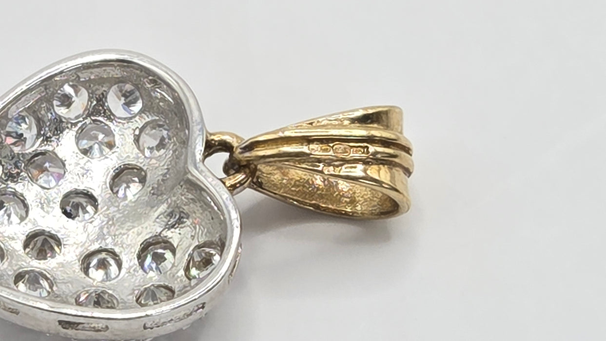 Vintage: 9ct Yellow & White Gold Simulated Diamond Pavé Heart Pendant