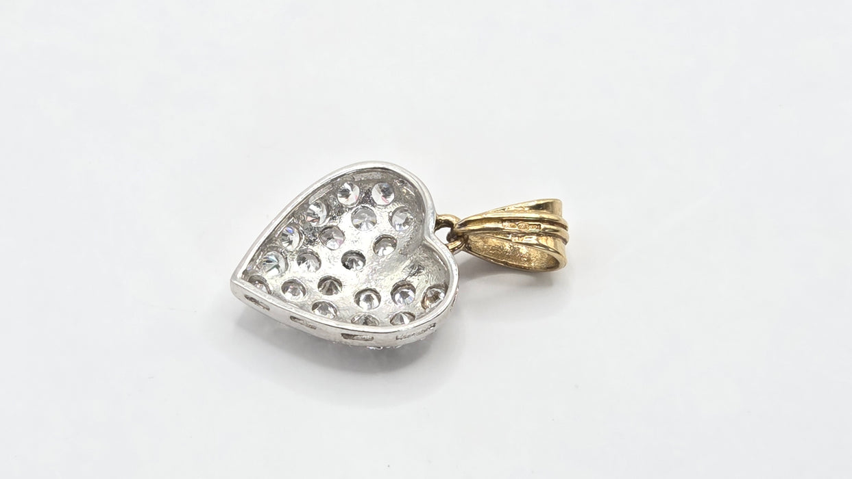 Vintage: 9ct Yellow & White Gold Simulated Diamond Pavé Heart Pendant