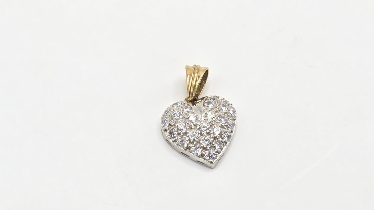 Vintage: 9ct Yellow & White Gold Simulated Diamond Pavé Heart Pendant