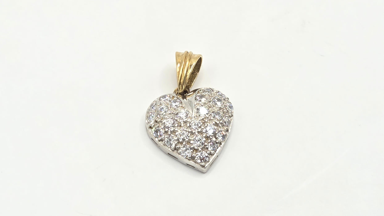 Vintage: 9ct Yellow & White Gold Simulated Diamond Pavé Heart Pendant