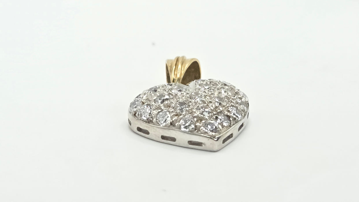 Vintage: 9ct Yellow & White Gold Simulated Diamond Pavé Heart Pendant