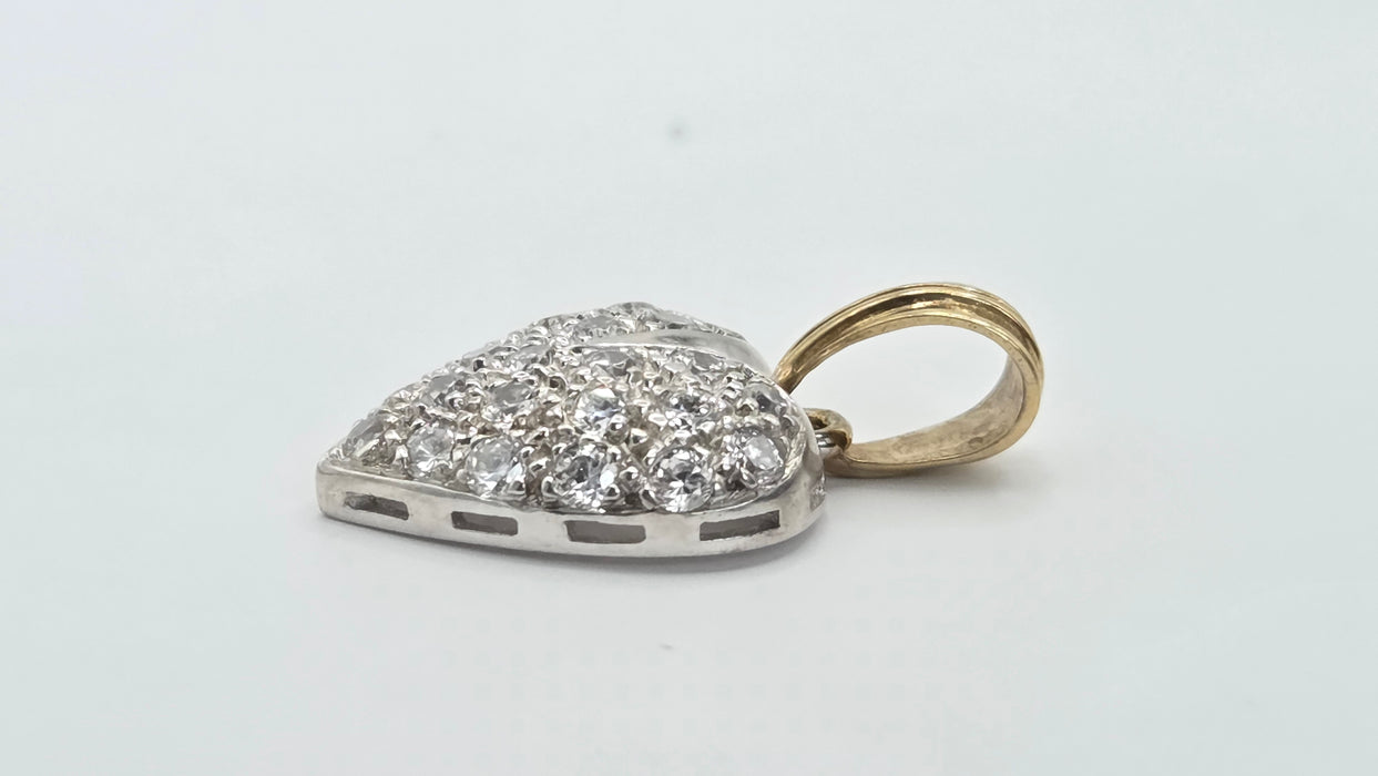 Vintage: 9ct Yellow & White Gold Simulated Diamond Pavé Heart Pendant