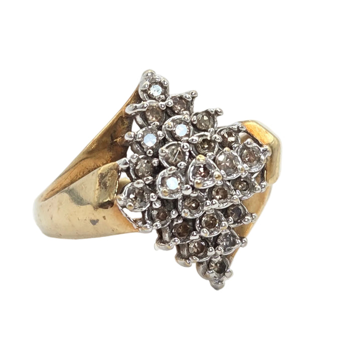 Vintage: 9ct Yellow Gold Diamond Signet Cluster Ring