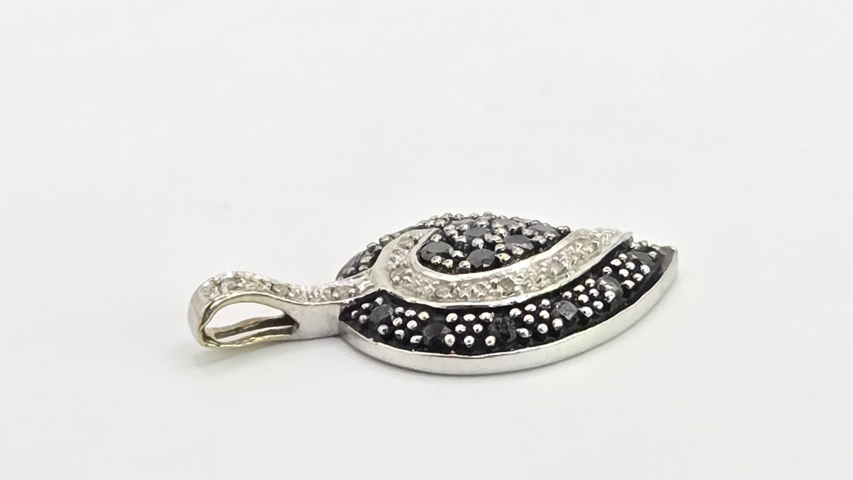 Vintage: 9ct White Gold Black & White Diamond Pavé Heart Pendant