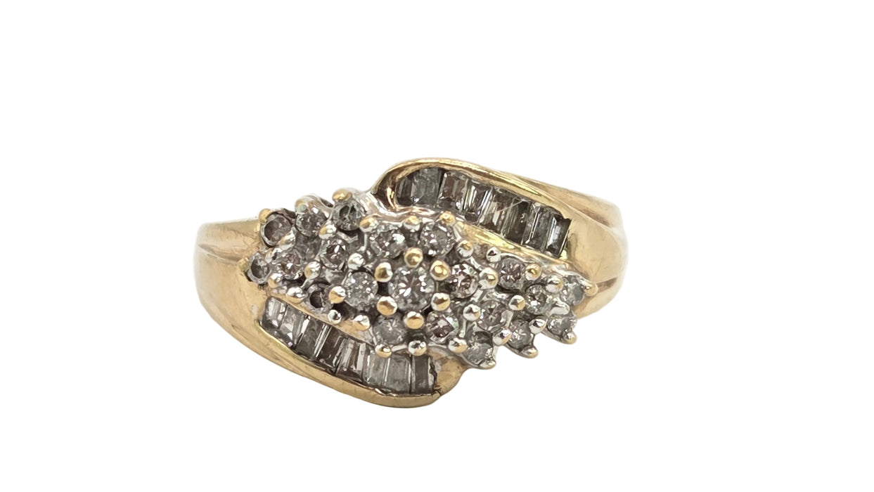 Vintage: 9ct Yellow Gold Diamond Cascade Cluster Ring