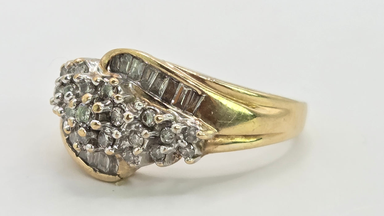 Vintage: 9ct Yellow Gold Diamond Cascade Cluster Ring
